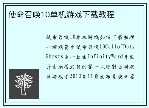 使命召唤10单机游戏下载教程
